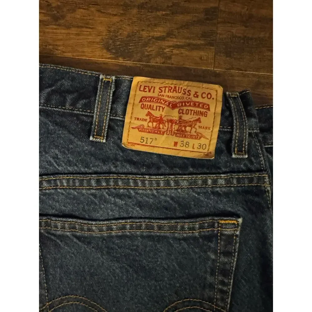 Levi Strauss 517 Blue Denim Jeans Mens 38x30 Dark Wash Cotton Boot Cut
